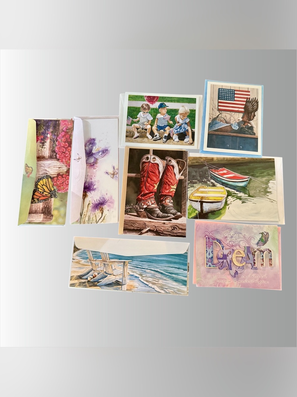 Assorted Artsy Greeting Cards - Scenic & Whimsical Blanks + 1 Birthday Card